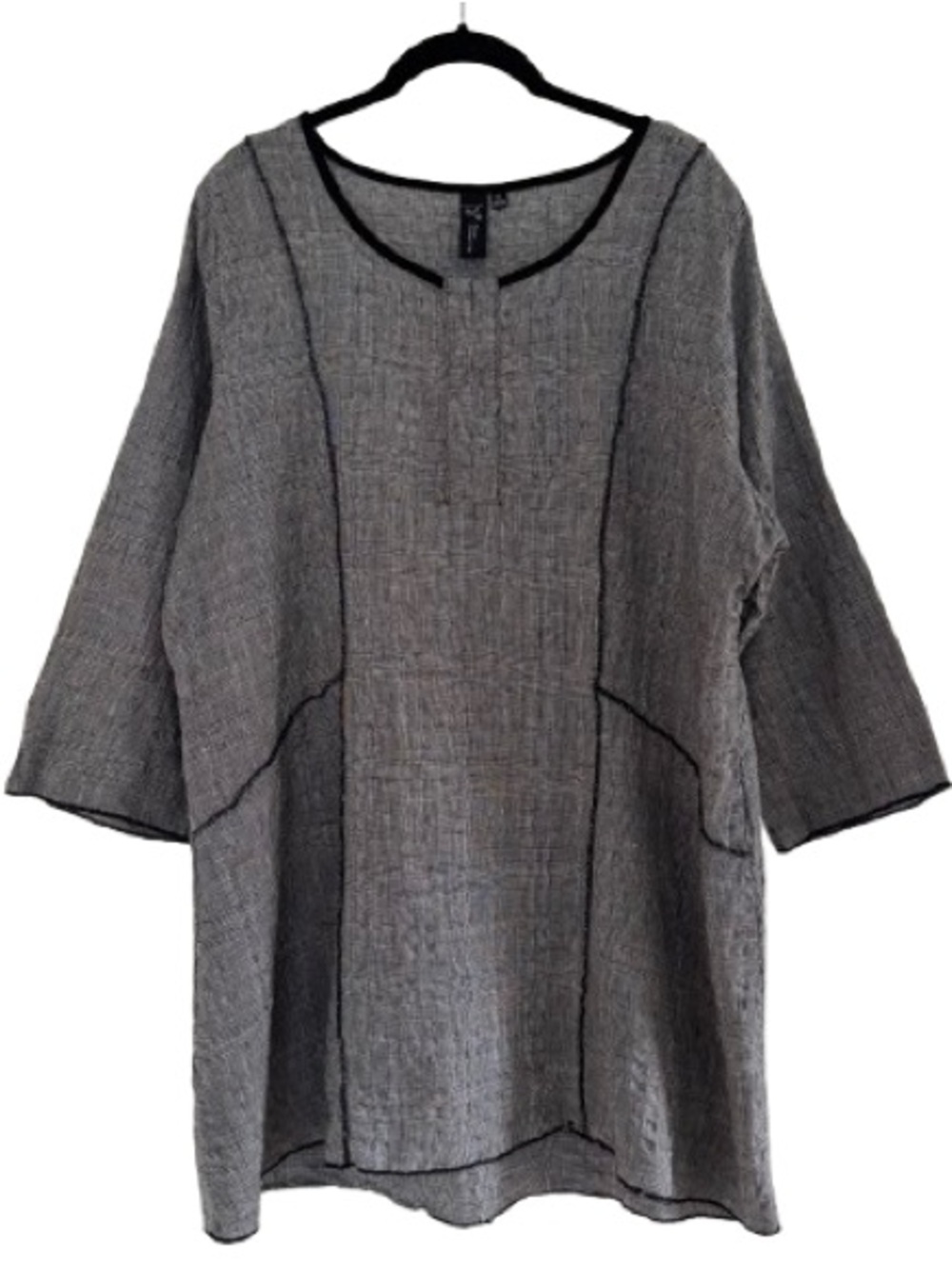 Focus Casual Life Grey Black Exposed Seam Long Sleeve Tunic Top Lagenlook